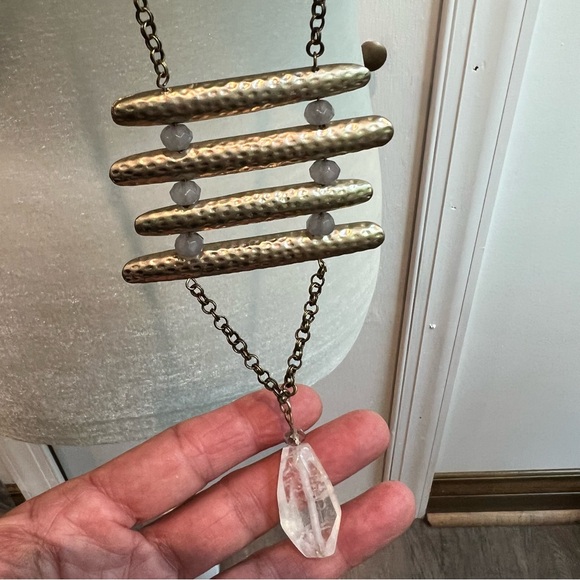 Gold Geometric Necklace crystal drop long statement necklace - Picture 1 of 7